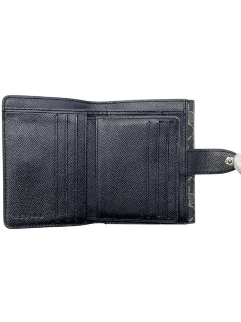 Celine Bifold Hook Wallet Gray Black Saluki Double Leather Simple